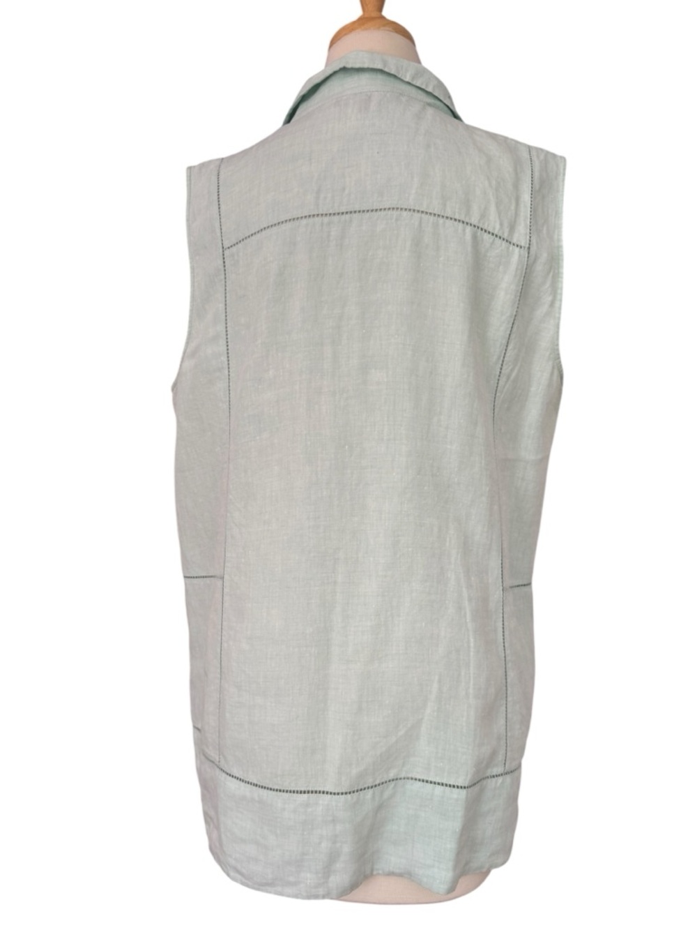 Lafayette 148 New York Sleeveless Collared Tunic Linen Ladder Stitch Mint XL - Picture 5 of 9